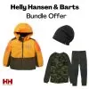 Helly Hansen Boys Ski Jacket, Ski Thermals & Barts Beanie Bundle - Utility Green & Black -Skiing Shop helly hansen rider bundle