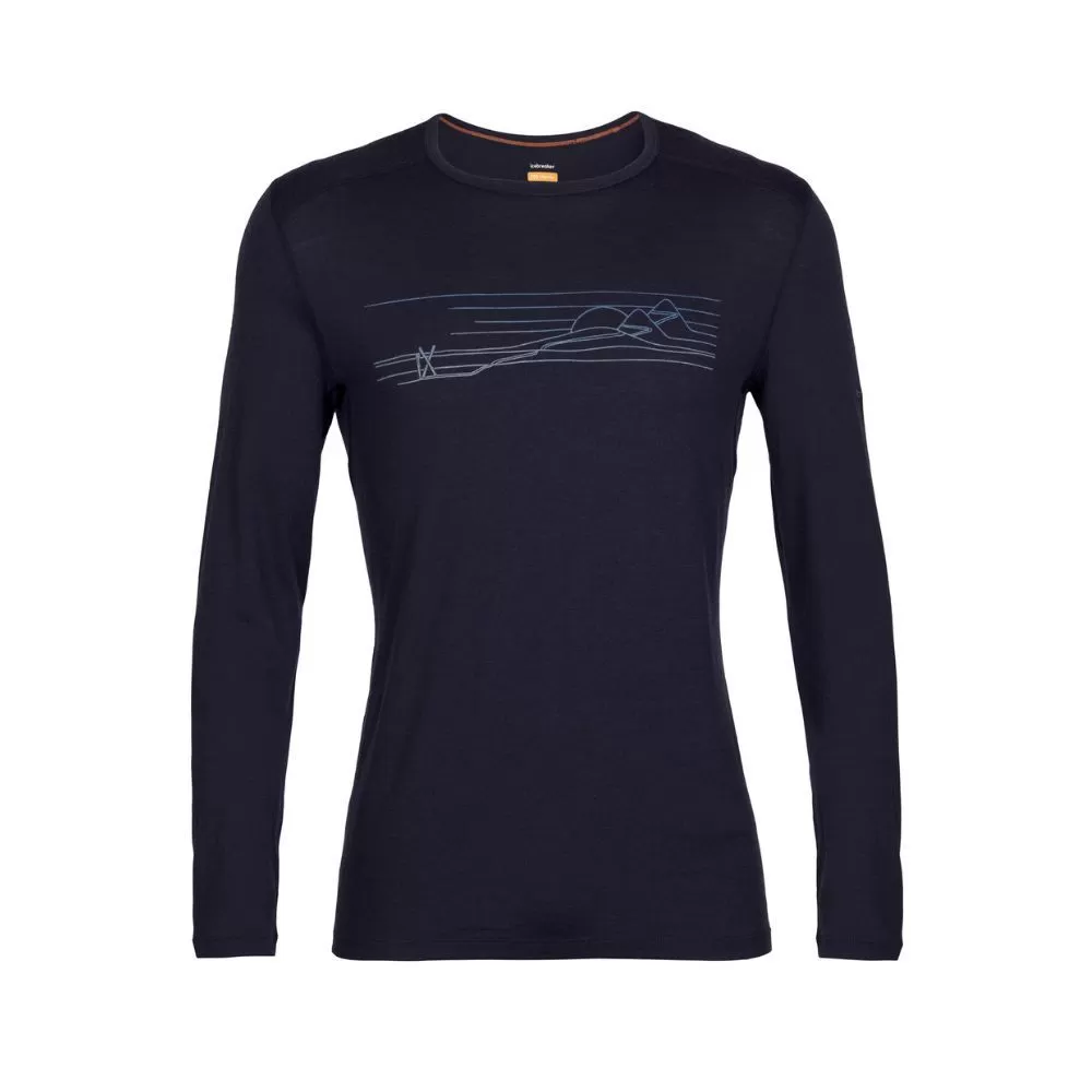 Icebreaker Mens 200 Oasis LS Crewe Ski Stripes - Midnight Navy