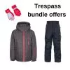 Trespass Boys Minor Ski Jacket, Marvelous Pants & Simms Gloves Bundle - Dark Grey, Black & Red -Skiing Shop trespass minor bundle boys ski jackets pants